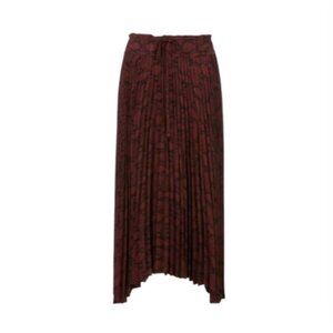 ALC Maya Pleated Snake Maxi Skirt Womens 0 Maroon Black High Rise Asymmetric Hem